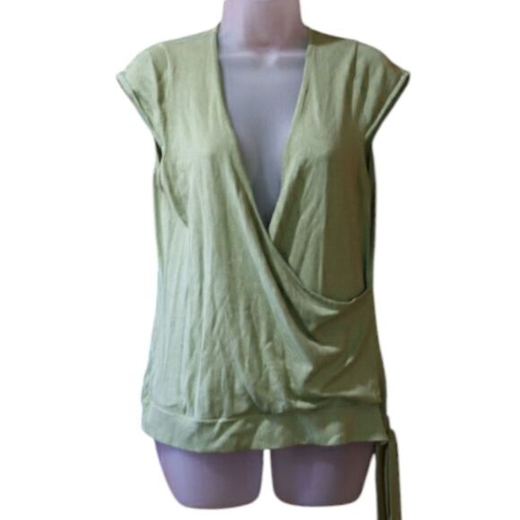 BCBG Maxazria Green Faux Wrap Tie Top XL Y2K - Picture 1 of 14
